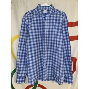 Culturata Roma Button Up Shirt XL (17.5/44) Blue Plaid Long Sleeve Cotton